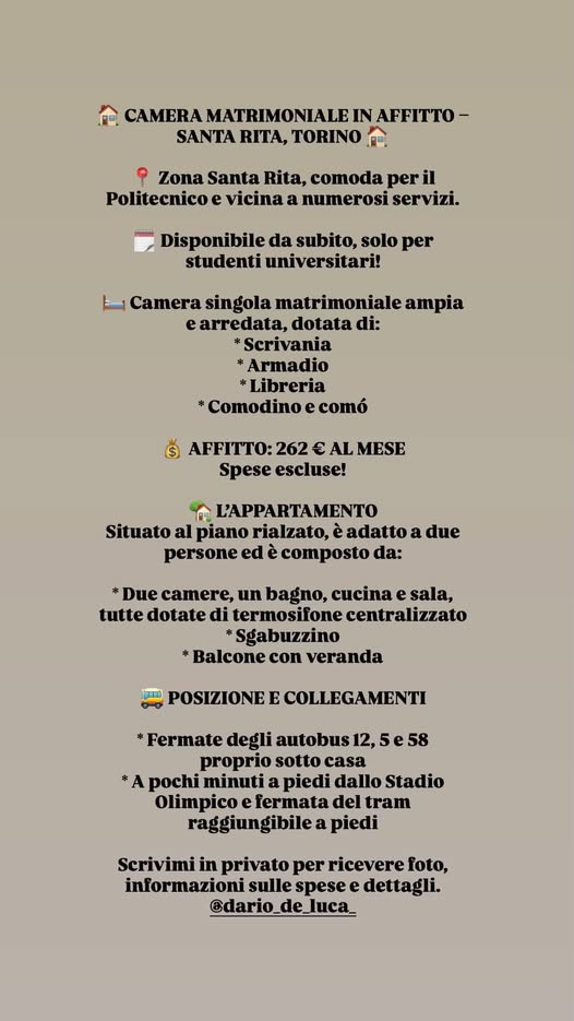 Stanza singola a Torino